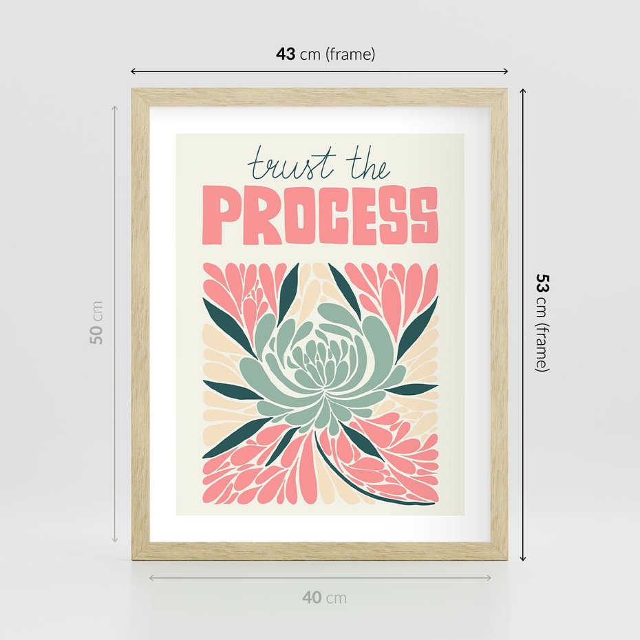 Plakat w ramie 40x50 - Rozbijające Barwy - abstrakcyjny pastelowy kwiat, wyrazista typografia - rama drewno