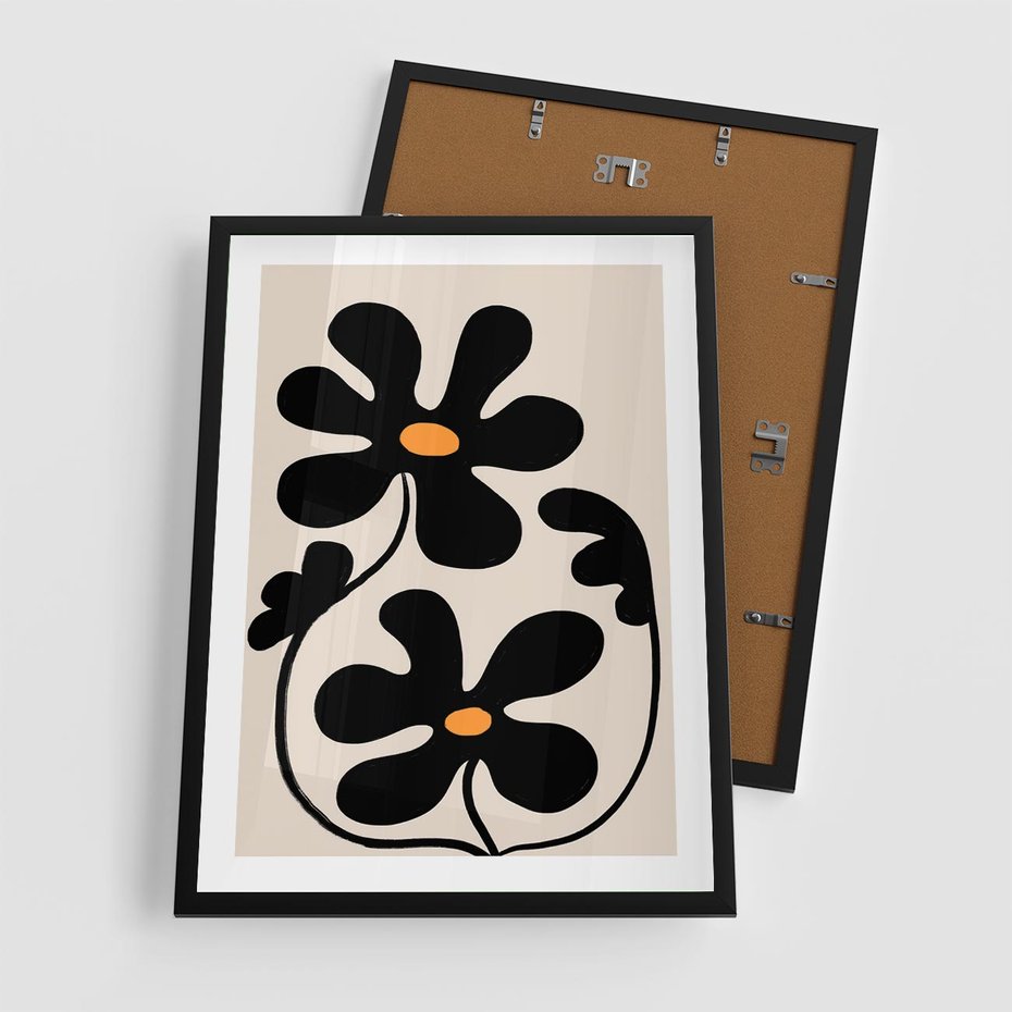 Plakat w ramie 50x70 - Wyjątkowość Boho - minimalistyczny abstrakcyjny obraz, prymitywne kwiaty - rama czarna
