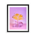 Plakat w ramie 40x50 - Neonowy Liść Palmy na Fotografii - neonowa fotografia, liść palmy w szklance - rama czarna