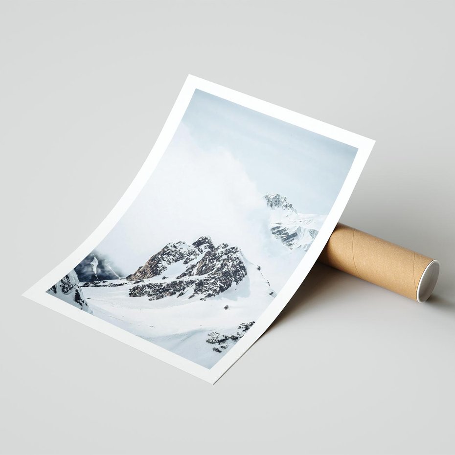 Plakat bez ramy 21x30 - Górski Majestat - górskie szczyty pod śniegiem, górski krajobraz