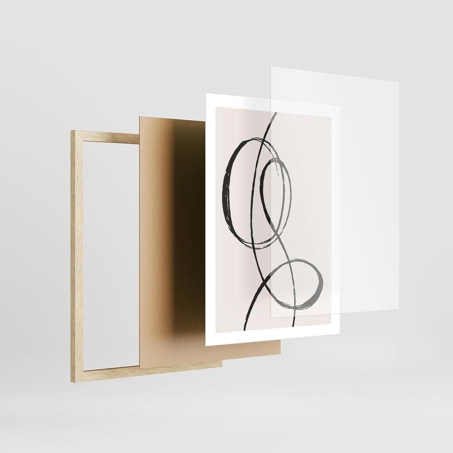 Plakat w ramie 50x70 - Zaklęte Linie - abstrakcyjne szkicowane linie, minimalizm - rama drewno