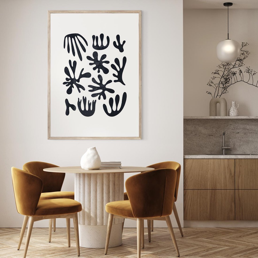 Plakat w ramie 50x70 - Rozmyte Granice Wspomnień - inspiracja mattise, abstrakcja - rama drewno