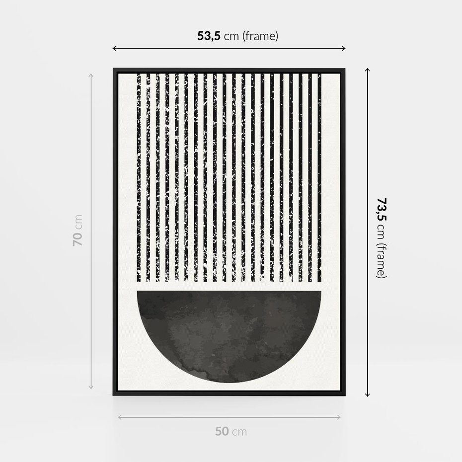 Obraz w ramie 50x70 - Taniec Impulsów - abstrakcyjne czarno białe formy, minimalizm - rama czarna