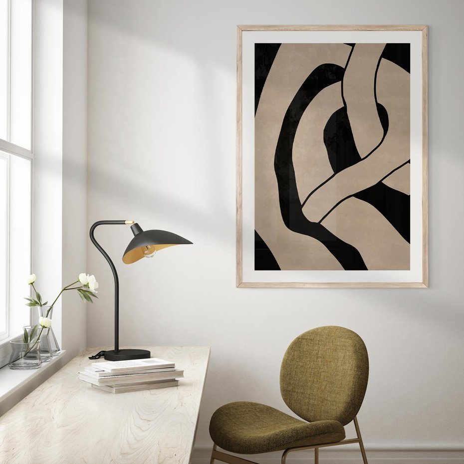 Plakat w ramie 30x40 - Obce Wariacje - abstrakcyjne linie, mroczny plakat - rama drewno