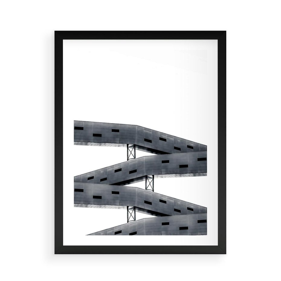 Plakat w ramie 50x70 - Monochromatyczna Sztuka Nowoczesnych Budynków - architektura, nowoczesne formy - rama czarna