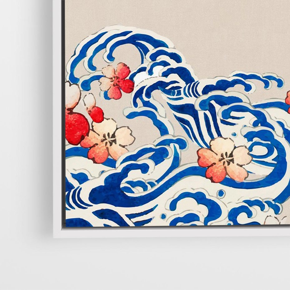Obraz w ramie 100x70 - Japońska Harmonia: Falujące Kwiaty - japonia, orientalne kwiaty wiśni - rama biała