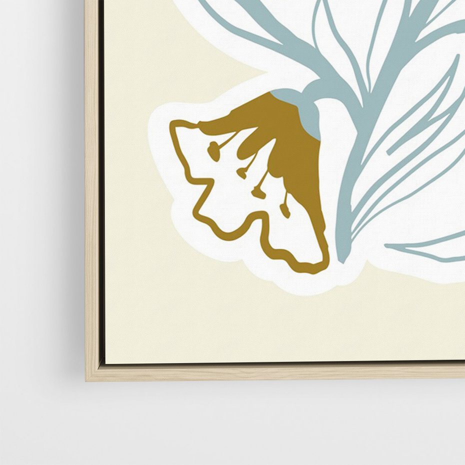 Obraz w ramie 70x100 - Wibracje Widzenia - abstrakcyjne beżowe kwiaty, elegancka kompozycja - rama drewno