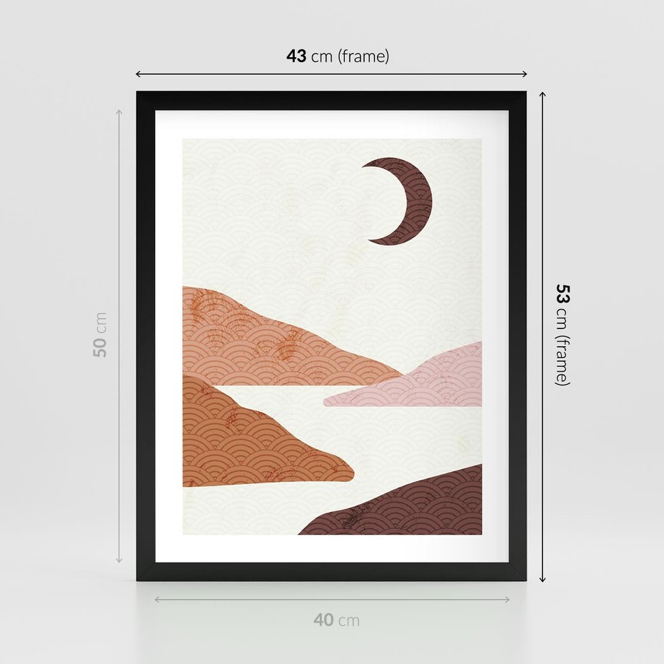 Plakat w ramie 40x50 - Księżycowa Refleksja - nowoczesna sztuka, góry - rama czarna