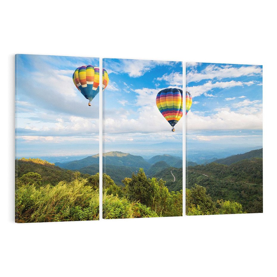 Obraz na płótnie 120x80 - Balony w górach: spektakularne widoki - balony, góry