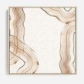 Obraz w ramie 80x80 - Ścieżki pędzla i myśli - minimalistyczna kompozycja, abstrakcyjne brązowe linie na białym tle - rama drewno