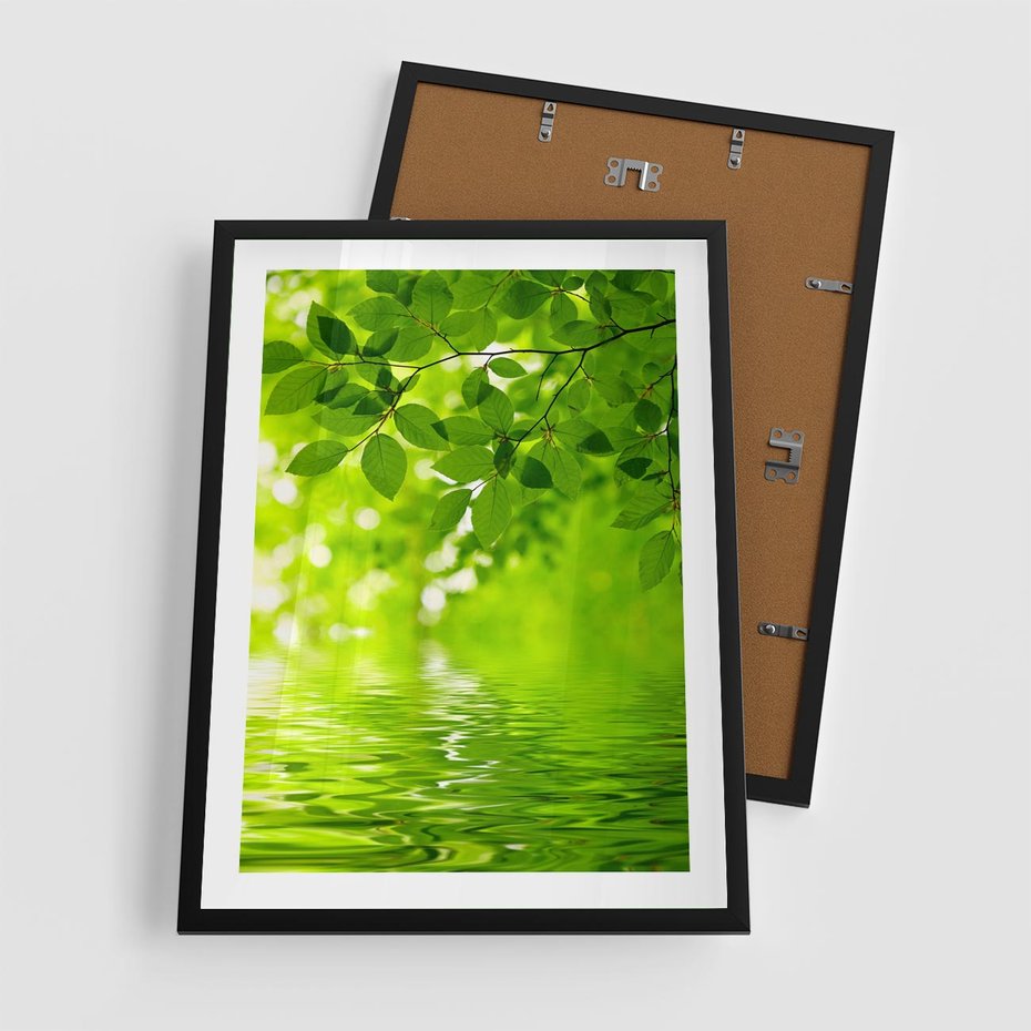 Plakat w ramie 50x70 - Liście w Wodzie - liście, woda - rama czarna