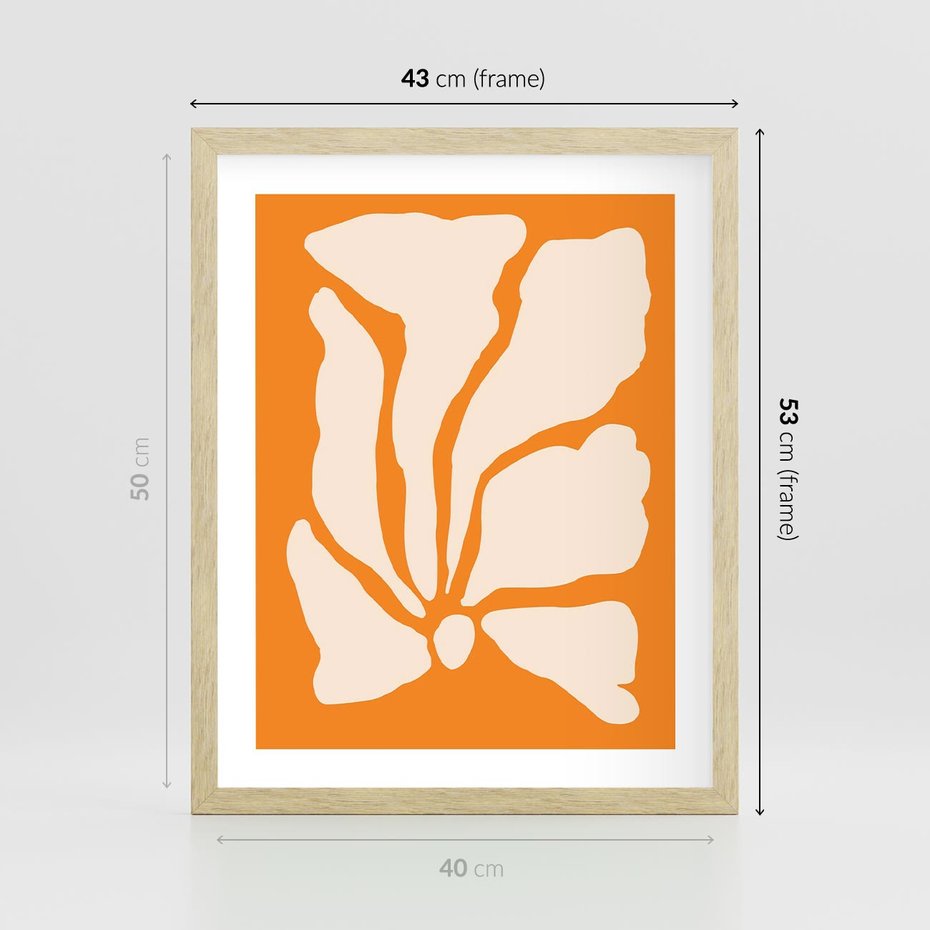 Plakat w ramie 40x50 - Wibracje Barw - abstrakcyjny boho plakat, pomarańczowe tło - rama drewno