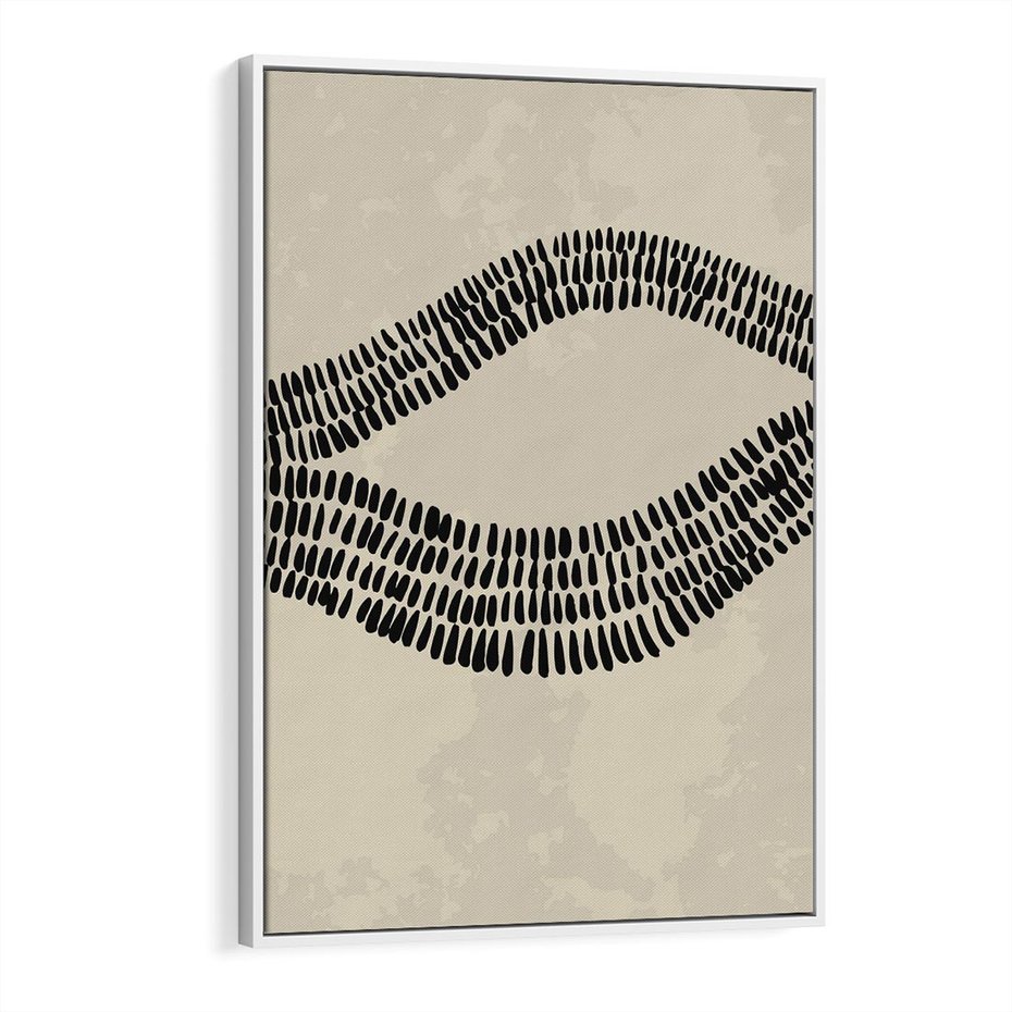 Obraz w ramie 80x120 - Kontury Ewolucji Materii - boho plakat, czarne kropki kreski - rama biała