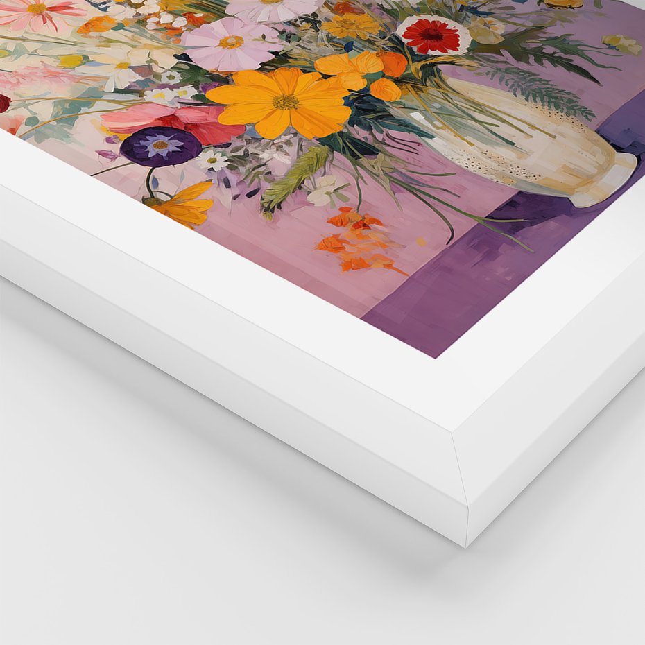 Zestaw obrazy w ramie 50x70 galeria - kwiaty, wazon, akwarela, pastele - rama biała