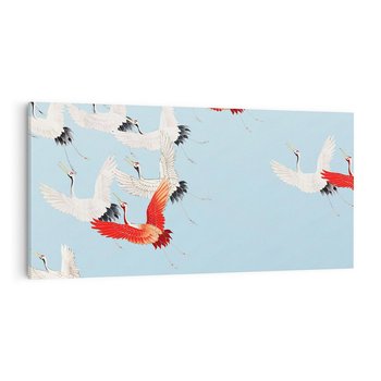 Obraz na płótnie 120x60 - Eteryczne Żurawie - lecące żurawie, orientalna sztuka