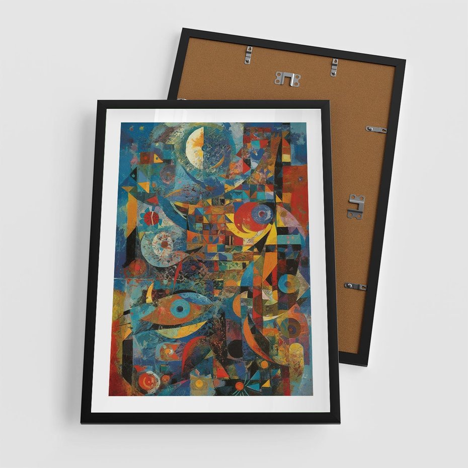 Plakat w ramie 50x70 - Migotliwe Przesunięcia Konturów - abstrakcyjny obraz, sztuka abstrakcji - rama czarna