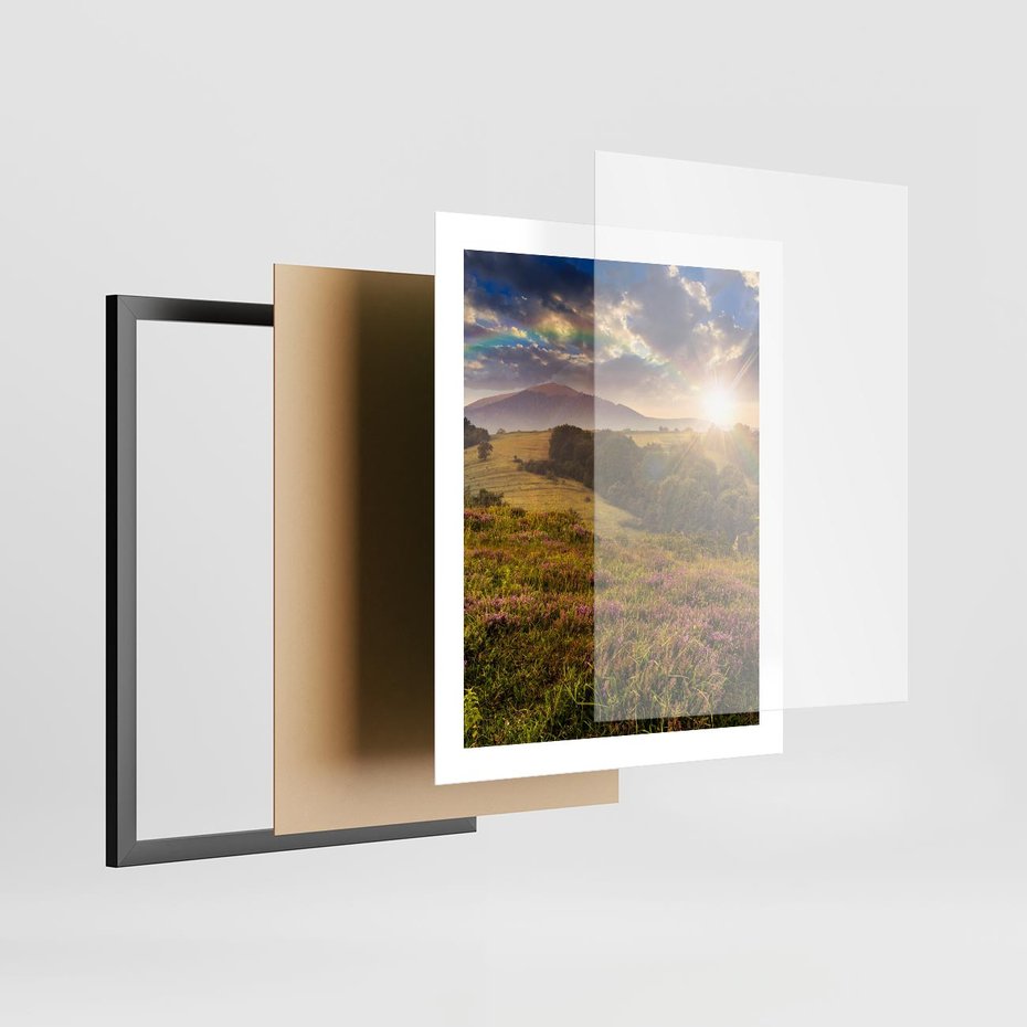 Plakat w ramie 40x50 - Pejzaż na łące - pejzaż, łąka - rama czarna