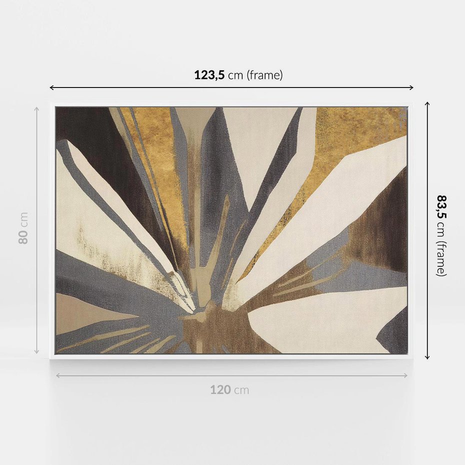 Obraz w ramie 120x80 - Szept roślinnych emocji - olejna abstrakcja, złoto i brąz - rama biała