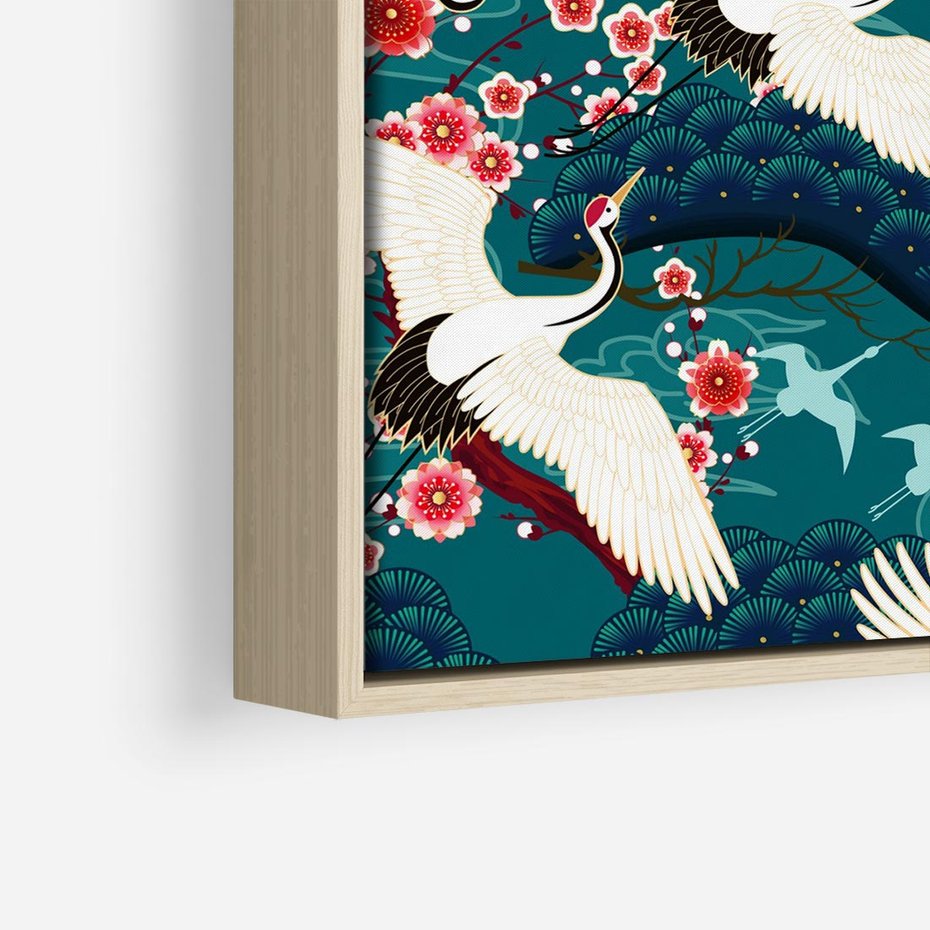 Obraz w ramie 80x80 - Żurawie Wachlarze - orientalne japońskie żurawie, grafika - rama drewno