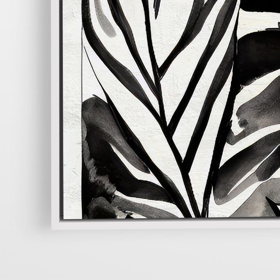 Obraz w ramie 100x70 - Czarne Liście - akwarelowy obraz, czarno biały - rama biała