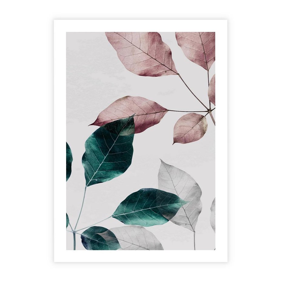Plakat bez ramy 30x40 - Pastelowe Liście w Minimalizmie - pastelowe liście, minimalistyczny obraz
