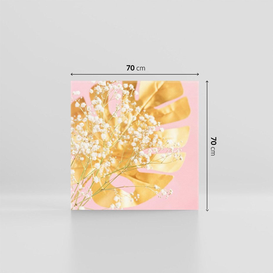 Obraz na płótnie 70x70 - : Elegancja w Złocie - złote, liście