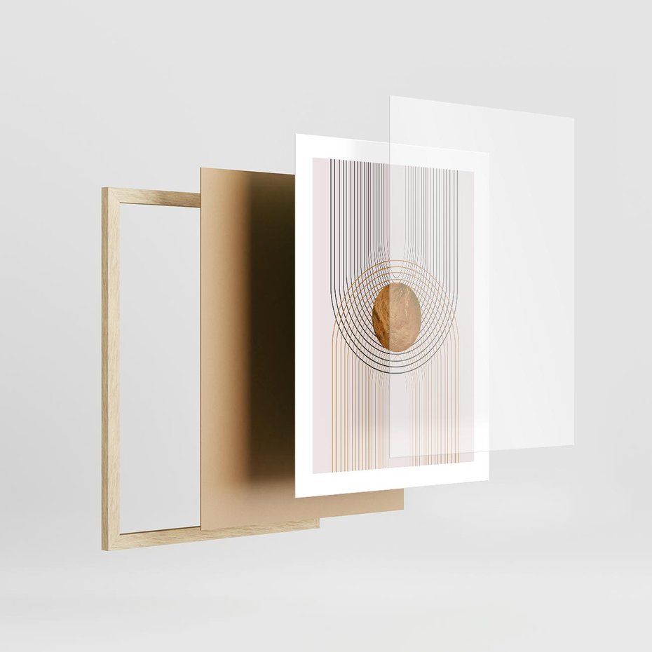 Plakat w ramie 30x40 - Złota Geometria - styl modern, złoto - rama drewno