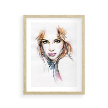 Plakat w ramie 50x70 - Abstrakcyjny portret kobiecy - grafika, kobieta - rama drewno