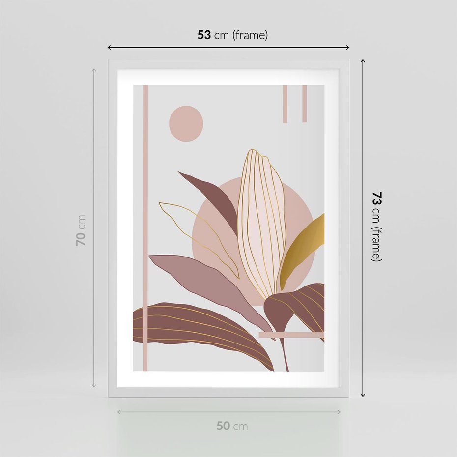 Plakat w ramie 50x70 - Pastelowa Uroda Natury: Kwiat z Złotymi Akcentami - pastelowa grafika, kwiat - rama biała