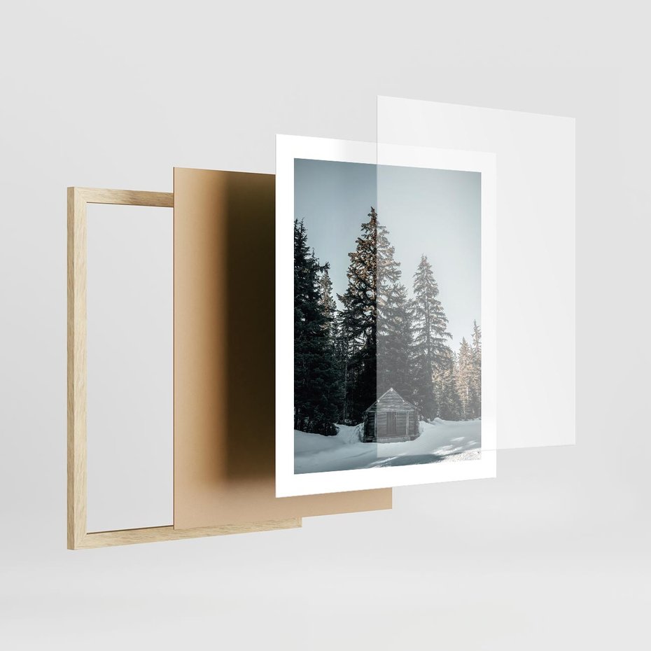 Plakat w ramie 40x50 - Chatka w Górach w Czasie Zimy - chatka w górach, zima - rama drewno