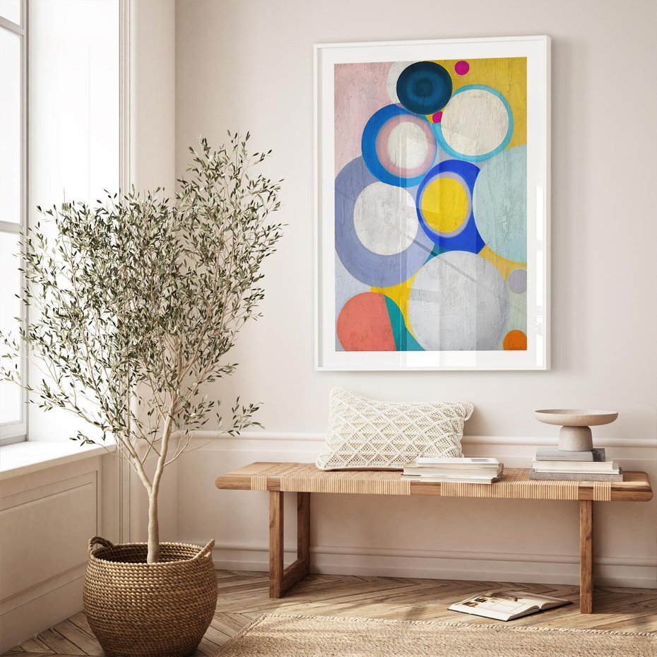 Plakat bez ramy 21x30 - Rozkwitająca Symfonia Serca - abstrakcyjne geometryczne kształty, olejny obraz