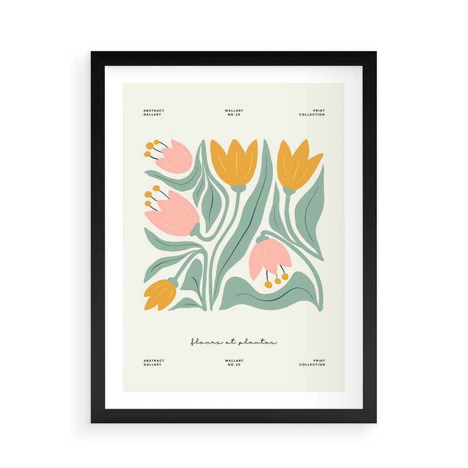 Plakat w ramie 50x70 - Tajemnicza Aura - kwiaty, nowoczesna abstrakcja - rama czarna