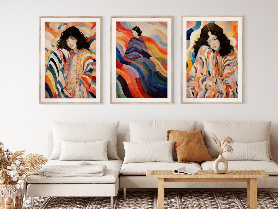 Zestaw obrazy w ramie 50x70 galeria - kobieta, boho, obraz, olejny, akwarela - rama drewno