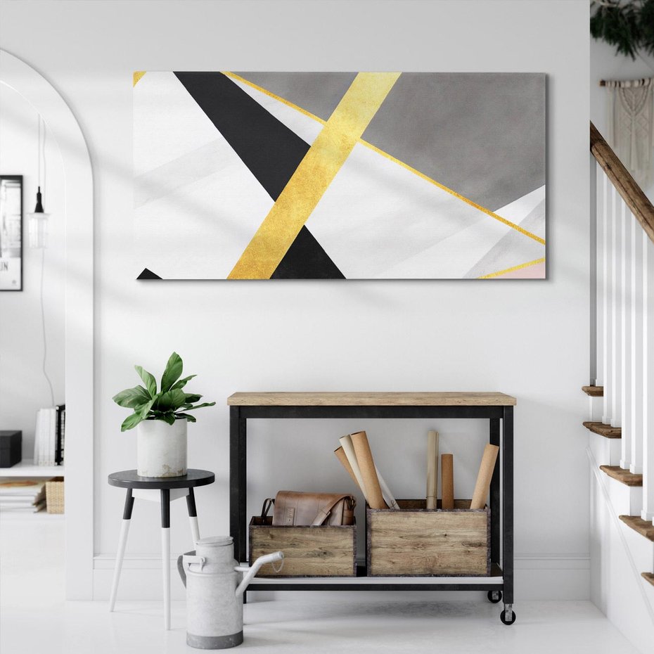 Obraz na płótnie 140x70 - Pudrowe Abstrakcyjne Lustra - złote abstrakcyjne linie, szarość