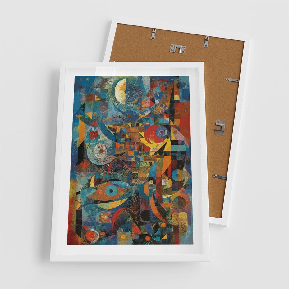 Plakat w ramie 50x70 - Migotliwe Przesunięcia Konturów - abstrakcyjny obraz, sztuka abstrakcji - rama biała