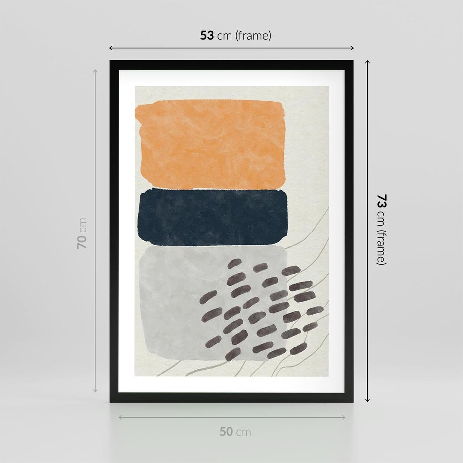 Plakat w ramie 50x70 - Impulsy Podróżnych Marzeń - geometryczne elementy, stonowane kolory - rama czarna