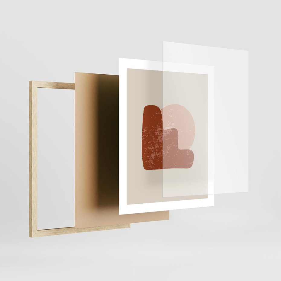 Plakat w ramie 40x50 - Przenikanie Granic - nowoczesny plakat, abstrakcyjne kształty - rama drewno