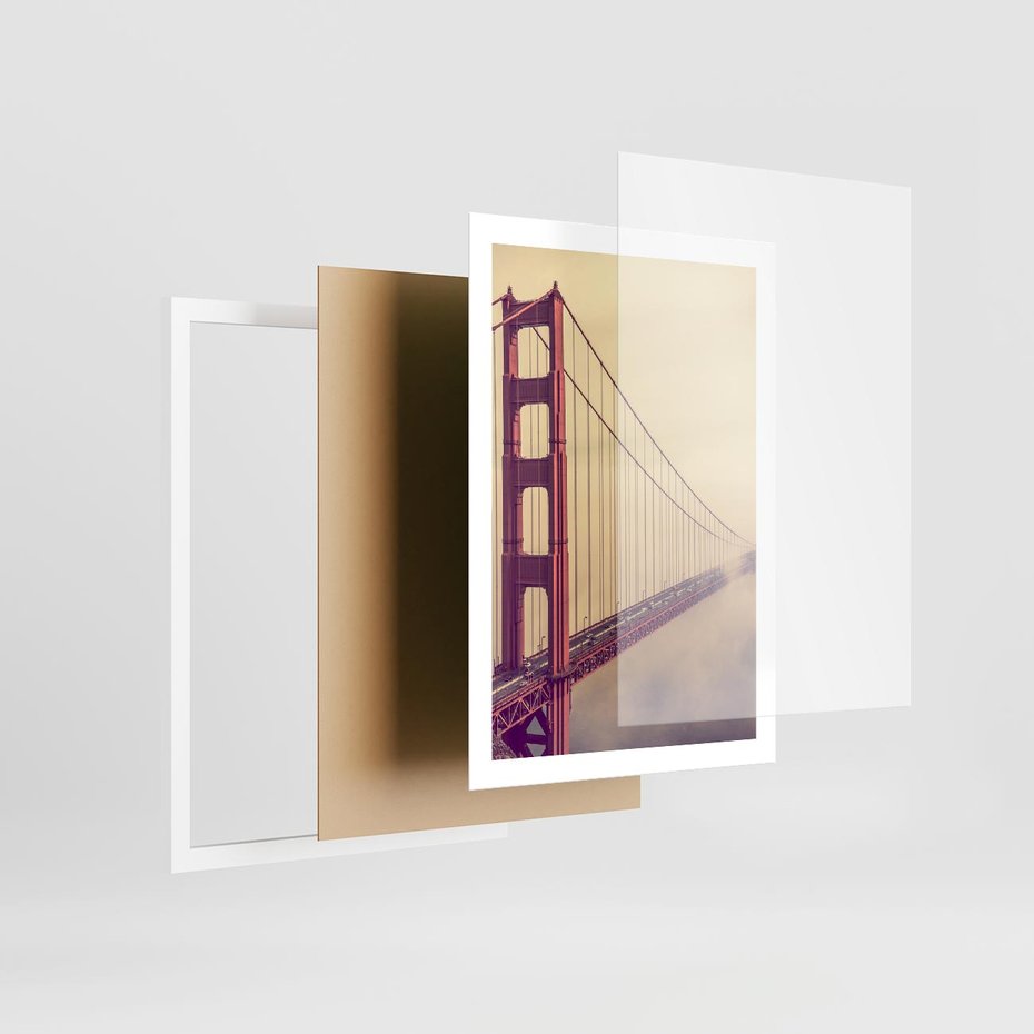 Plakat w ramie 50x70 - Most w mgle z perspektywą - most, perspektywa - rama biała