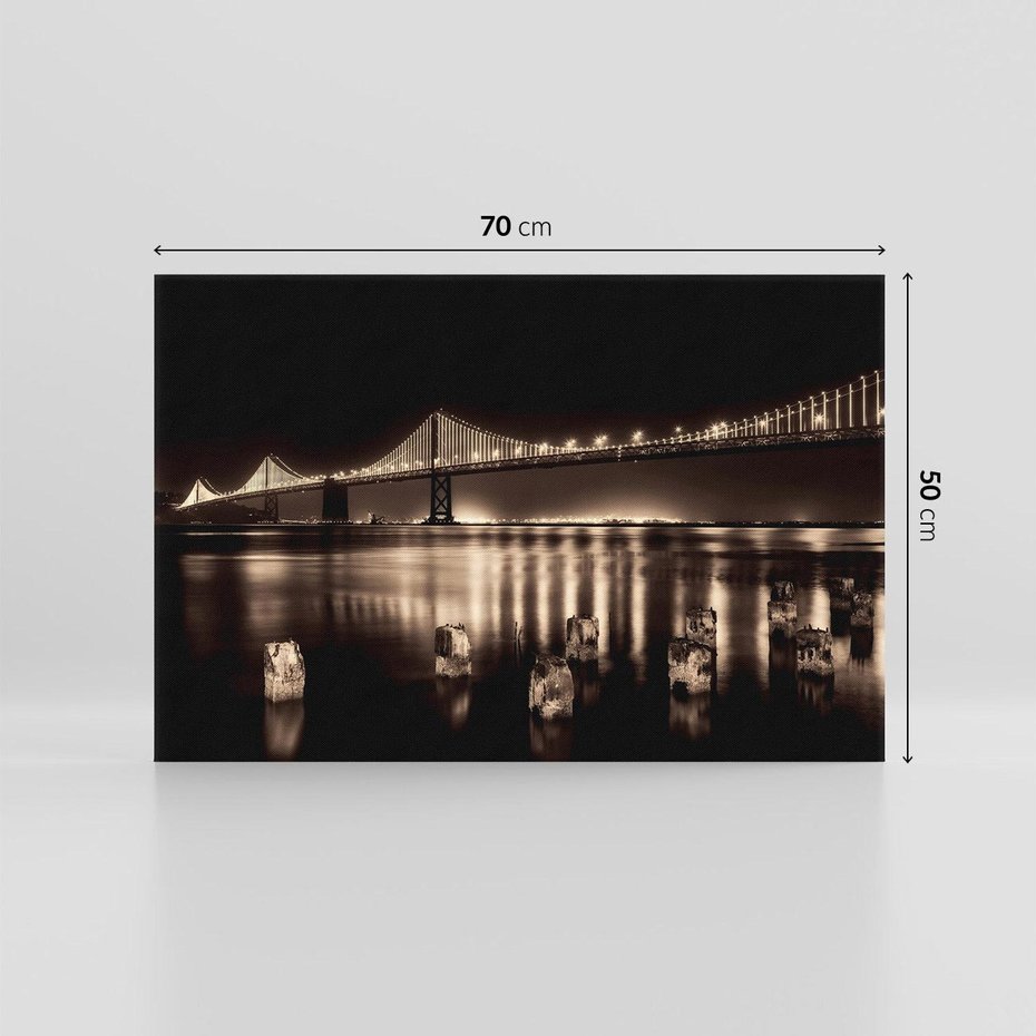 Obraz na płótnie 70x50 - Most nocą nad rzeką - noc, most
