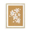 Plakat w ramie 50x70 - Kwiatowy Spektakl - minimalistyczne kwiaty, na pomarańczowym tle - rama drewno