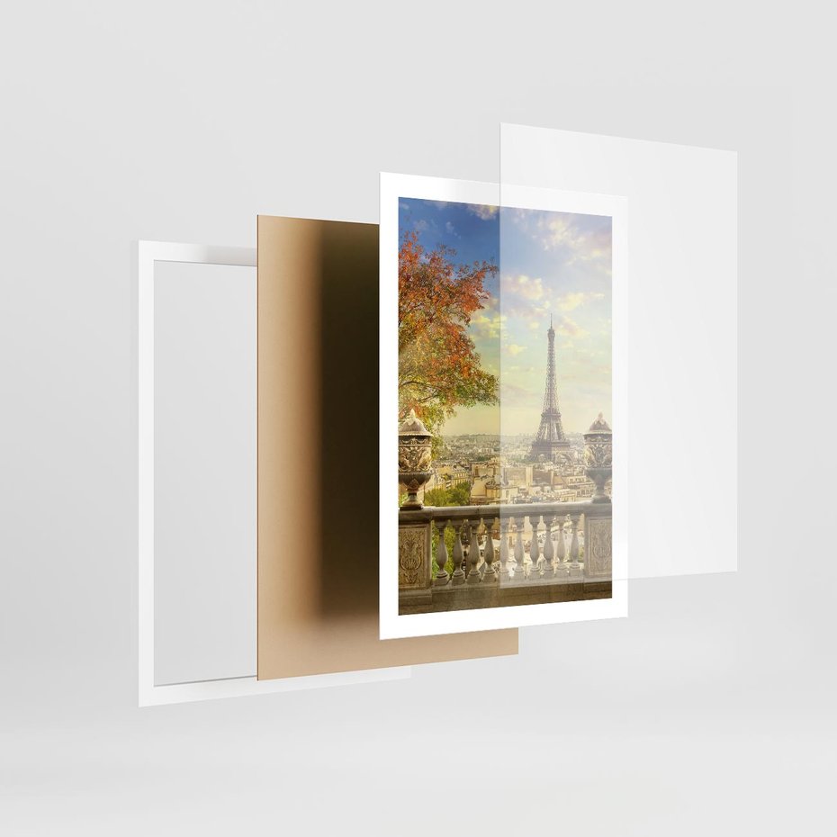 Plakat w ramie 50x70 - Paryż za Wieżą Eiffla - Paryż, Eiffla - rama biała
