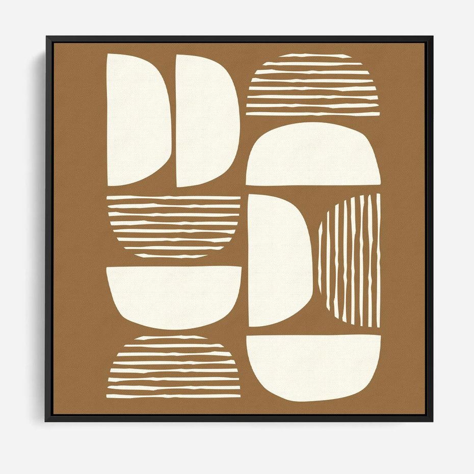 Obraz w ramie 50x50 - Wewnętrzne Spektrum - geometryczne boho kształty na brązowym, karmelowym tle - rama czarna