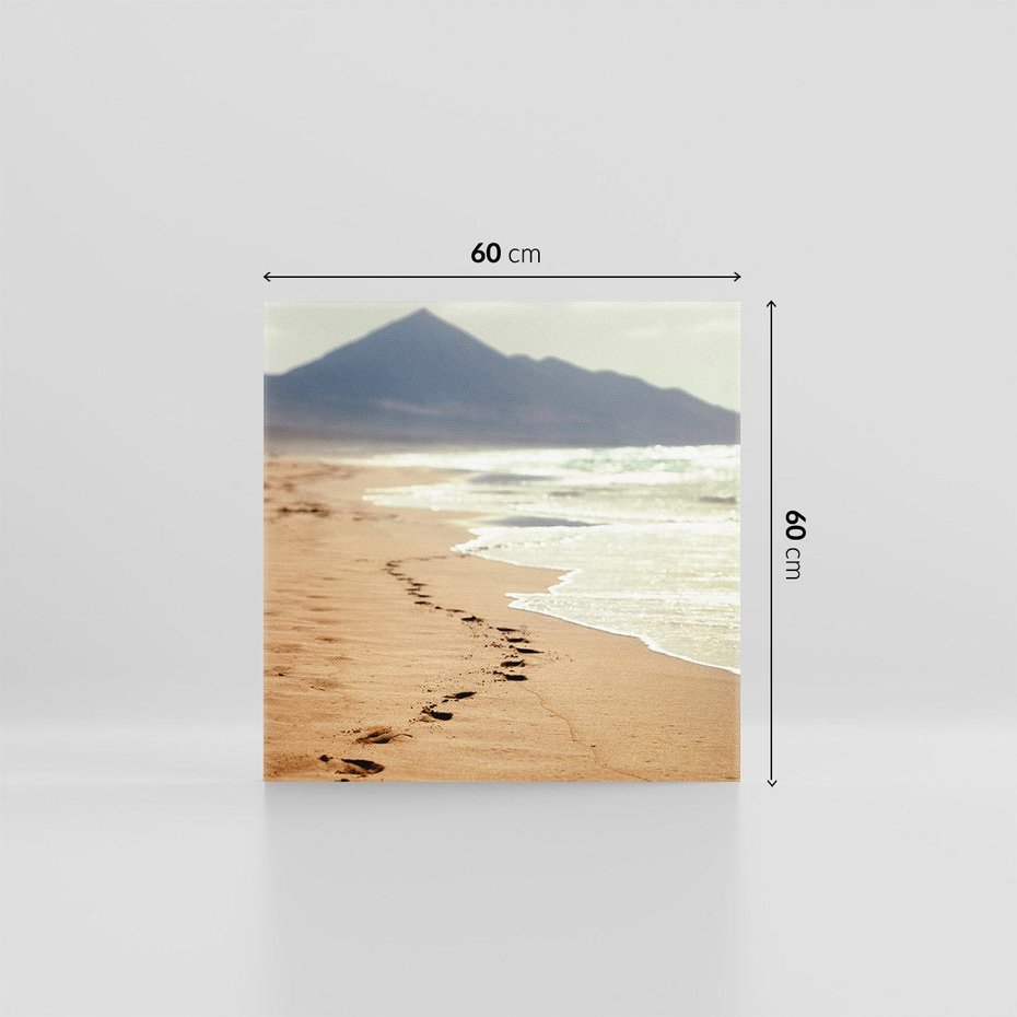 Obraz na płótnie 60x60 - Ślady stóp na plaży - plaża, ślady