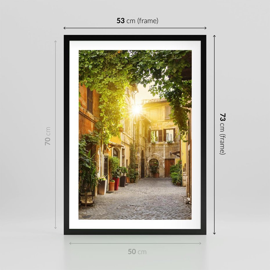 Plakat w ramie 50x70 - Malownicza Wędrówka - uliczka, perspektywa - rama czarna