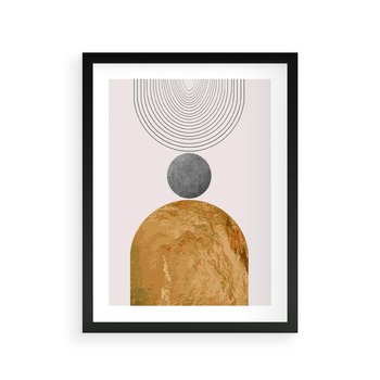 Plakat w ramie 50x70 - Złote Półkole w Sztuce Geometrii - grafika, złote półkole - rama czarna