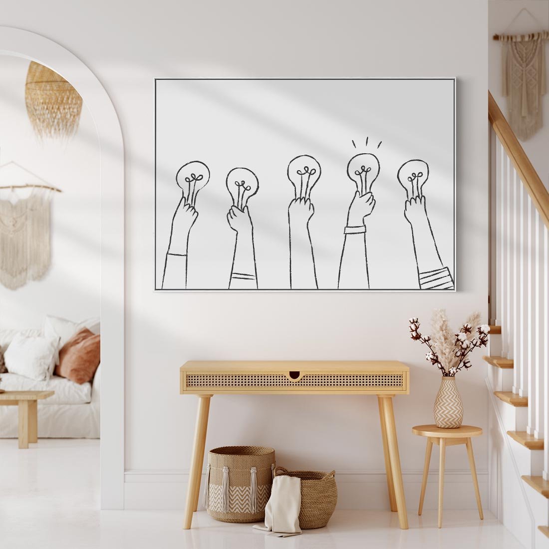 Obraz w ramie 70x50 - Idea w Rękach - szkic, grafika - rama biała