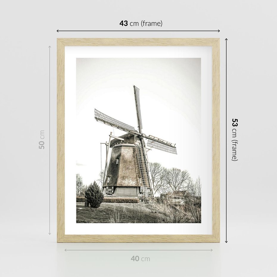Plakat w ramie 40x50 - Wiejska Idylla z Młynem - wiatrak, młyn - rama drewno