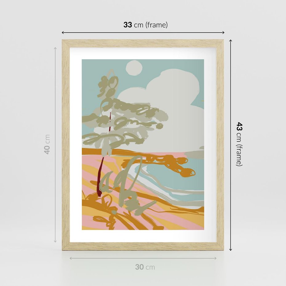 Plakat w ramie 30x40 - Spokojny Wiatr - pastelowy krajobraz, nowoczesny plakat - rama drewno