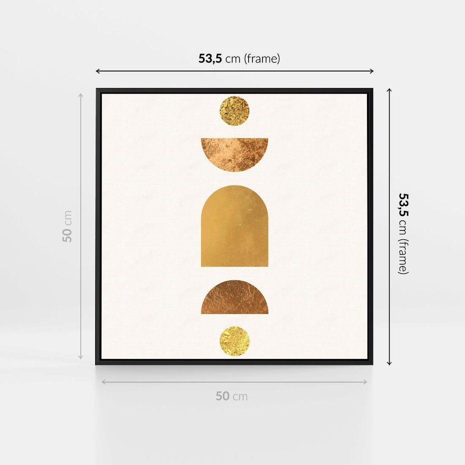 Obraz w ramie 50x50 - Abstrakcyjne Wzory - geometryczne złote kształty, tekstura - rama czarna