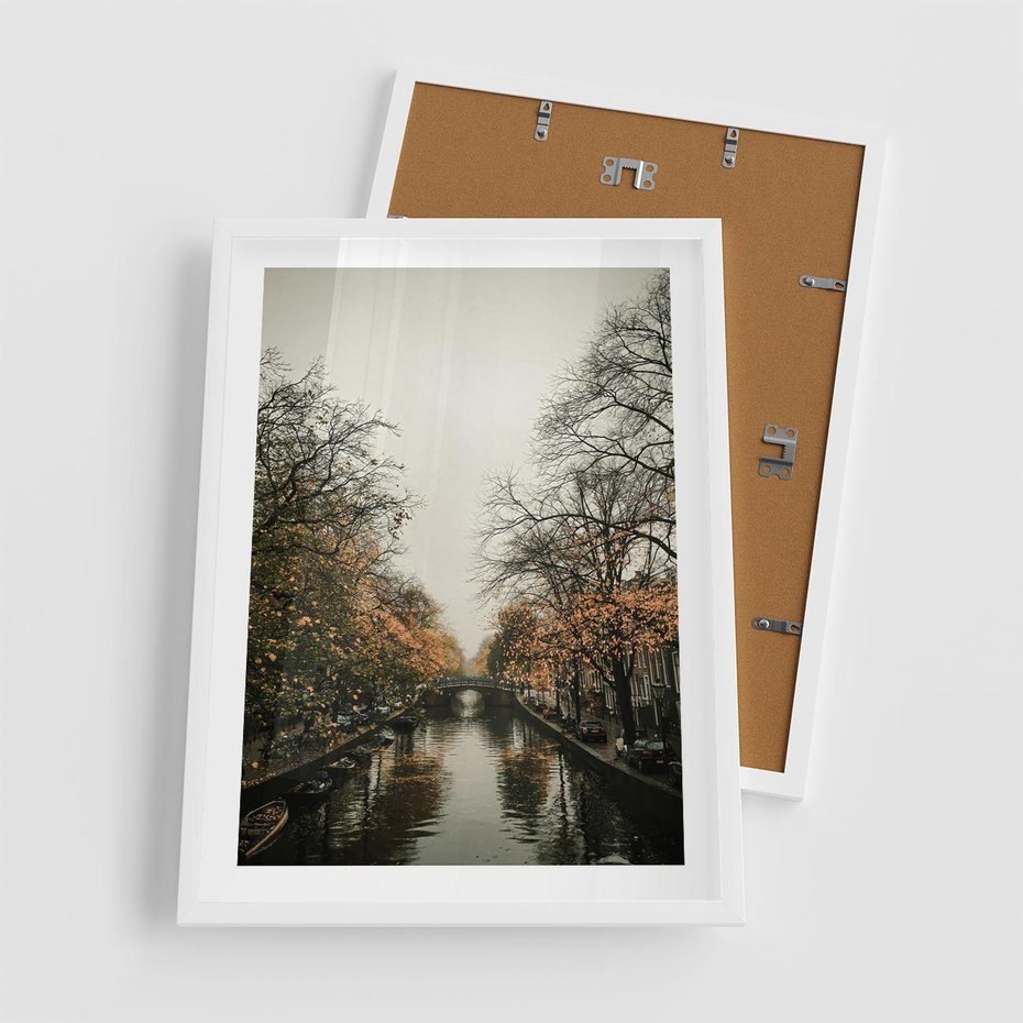Plakat w ramie 50x70 - Jesienne Spacerki po Holenderskich Kanałach - kanały, Holandia - rama biała